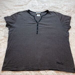Jonathan Logan Short Sleeve Blue/White Striped Casual Front Snap Top, Size XL